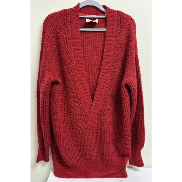 Scotch & Soda Red Wool Mohair Deep V-Neck Sweater Dress Women’s L - Picture 1 of 7